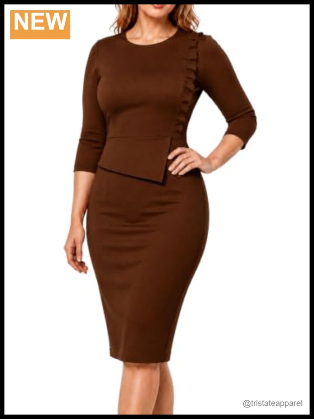 ZVO Women's Midi Dress 3/4 Sleeve Bodycon Pencil Business Casual Church Work